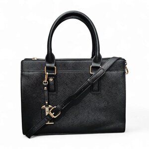 Miztique Cross Grain Vegan Leather Black And Gold Shoulder Bag